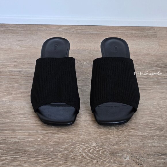 Quince Italian Leather & Eco Knit Heeled Mule Black Size 8 New Without Box - Picture 8 of 14